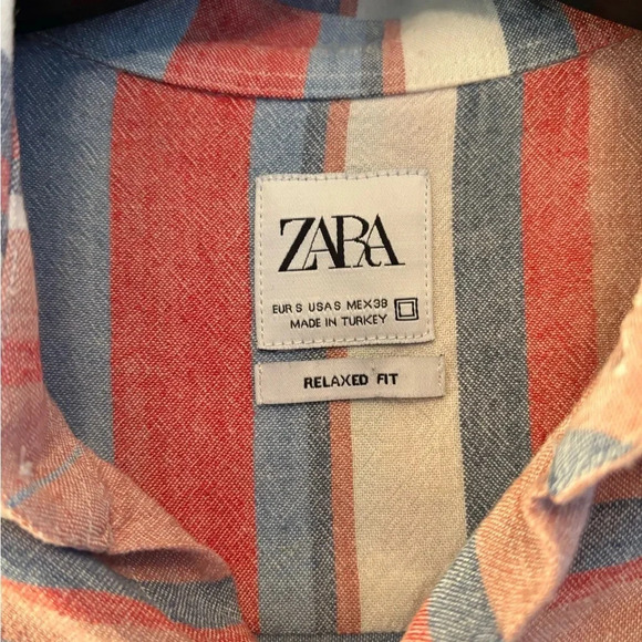Men’s Zara Short Sleeve Button up Shirt. Size S. Pale red, cream, blue - Picture 3 of 4